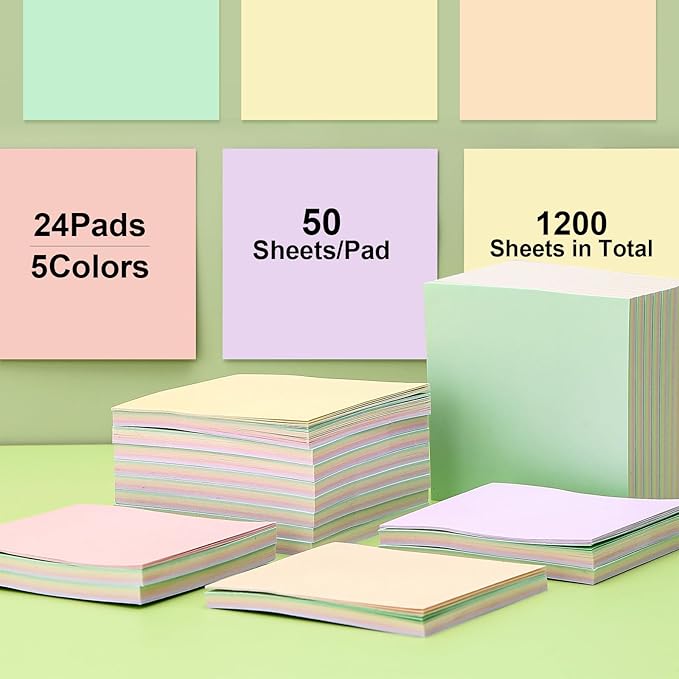 Thenshop Sticky Notes Bulk 3x3 Inches Colorful Self Stick Note Pads Paper Memo for Office School Notebook Supplies(24 Packs,Macarons Color)