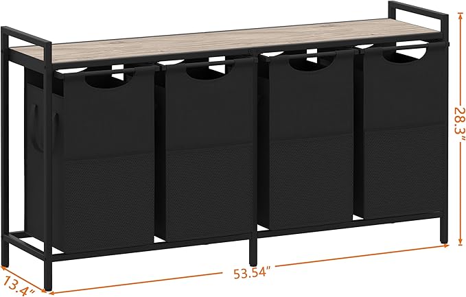 Heybly Laundry Hampers, 4 x 12.5 Gal Laundry Basket with Large Desktop Sorter for Laundry Room organization, Bathroom and Dorm Laundry Bags on Storage Shelf, Greige HLH004SG