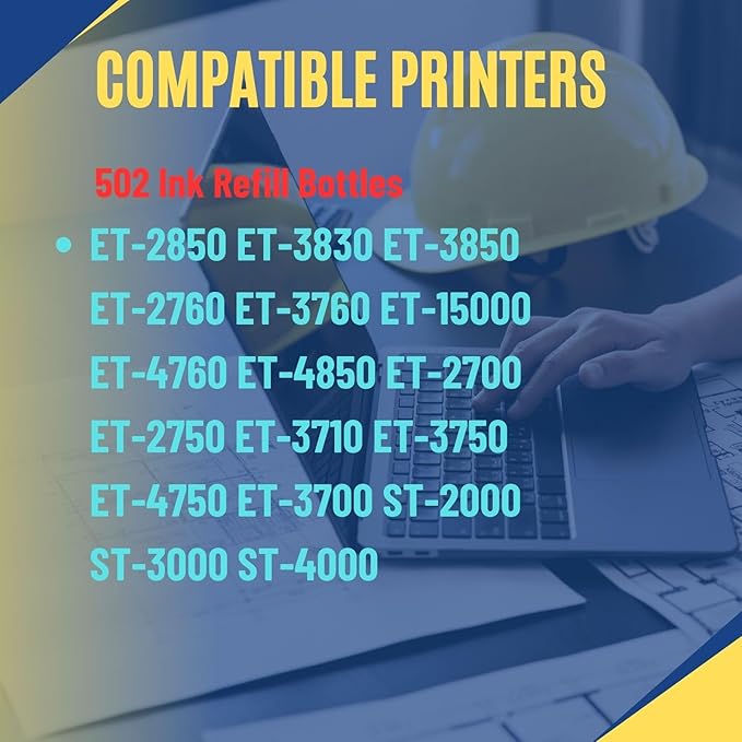 502 Ink Refill Compatible Use for EcoTank ET-2850 ET-3830 ET-3850 ET-2760 ET-3760 ET-15000 Printer 5 Bottles