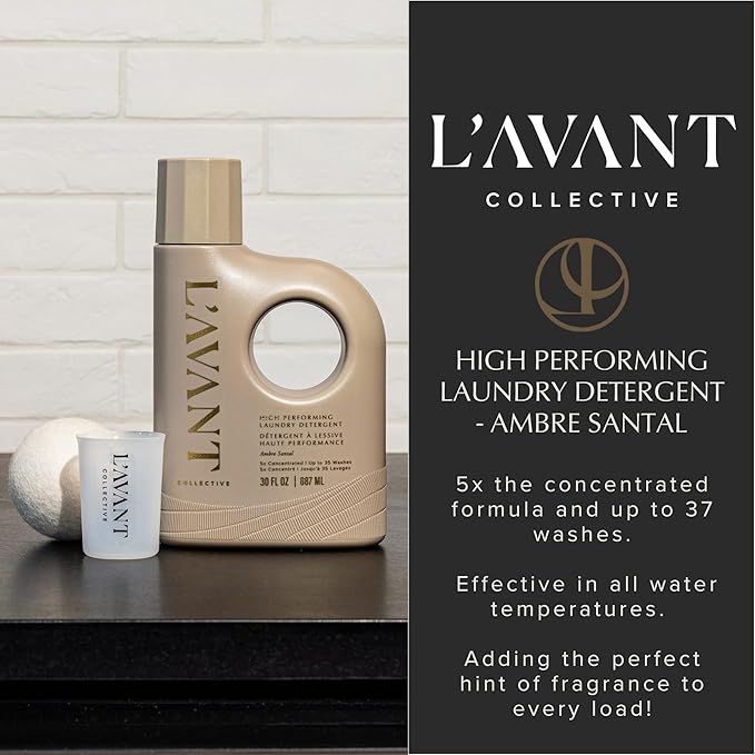 L'avant Collective High Performing Laundry Detergent Soap - Luxury Deep Cleaning & Powerful Odor Defense Ultra Concentrated Professional Wash 32 Oz (Ambre Santal)