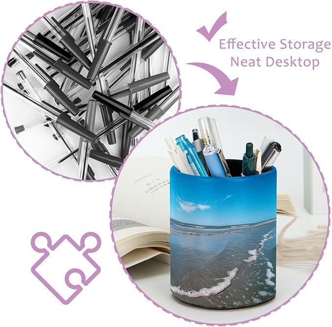 Pen Holder for Desk, Blue Sky Sand (1) Pencil Holder Pen Cup Marker Holder Makeup Brush Holders, Desk Accessories & Workspace Organizers for Home, School & Office