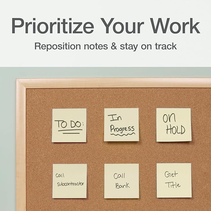 Redi-Tag Sticky Notes, Power Stick Notes, 3" x 3" Recycleable Adhesive Notes, Strong Adhesive Memos, Yellow, 24 Pack, 100 Sheets per Pad (1014128)