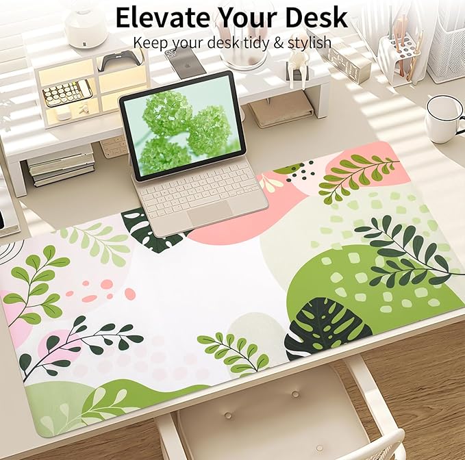 Cute Desk Mat, Desk Matt for Desktop, Leather Mouse Pad, Waterproof Large Keyboard Pad, Anti-Slip Computer mat, Keyboard and Mousepad for Women Office Decor (31.5"x15.7")