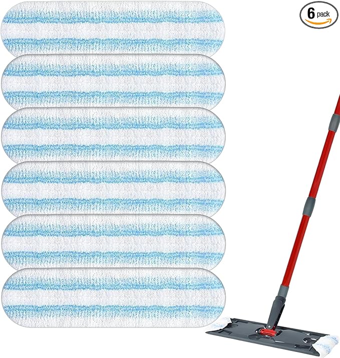 6 Pack Mop Replacement Pads for O-Cedar H2prO Flat Mop System | Machine Washable | Reusable | Microfiber Mop Head Replacements