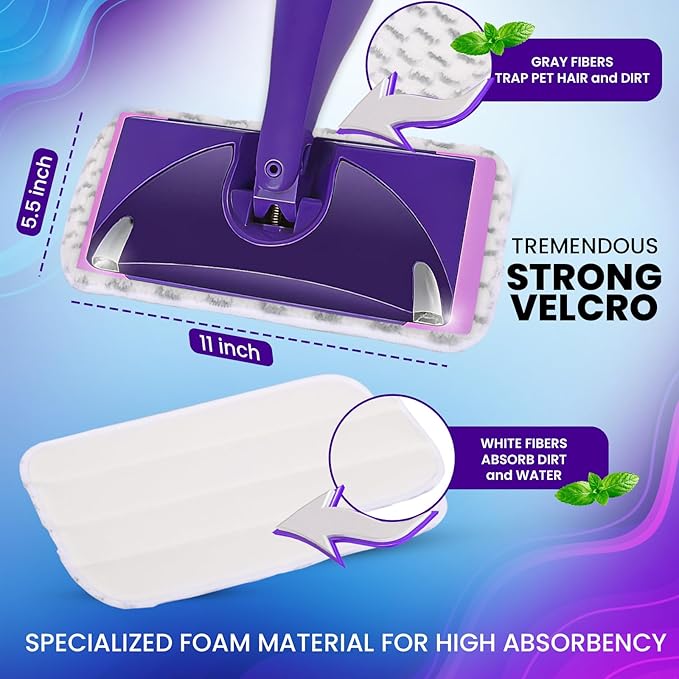3pcs of Universal 11-inch Velcro Type Reusable Floor Mop Pads Compatible with Swiffer Wet Jet Refills Machine Washable Thick Microfiber Wet Pads for Hardwood and Household Cleaning Supplies (3pcs)