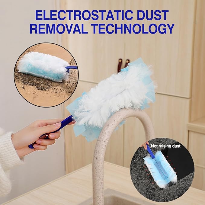 40 Count Duster Refills, Disposable Static Dust Removal Brush Replacement Head Compatible with Swiffer Duster Refills for Dusting Electronics Furniture Blinds Ceiling Fans, with 1 Short Handle (40)
