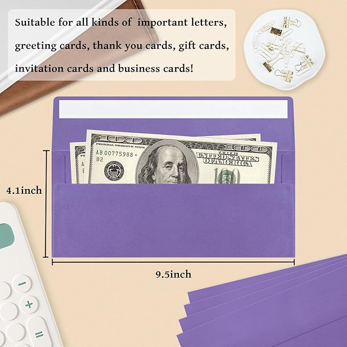 50 Pack #10 Business Envelopes, Dark Purple Standard Envelopes Self Seal, Letter Size Mailing Envelopes for Checks Letters Invoices Christmas Birthday Graduation Wedding, 4 1/8 x 9 1/2 Inch