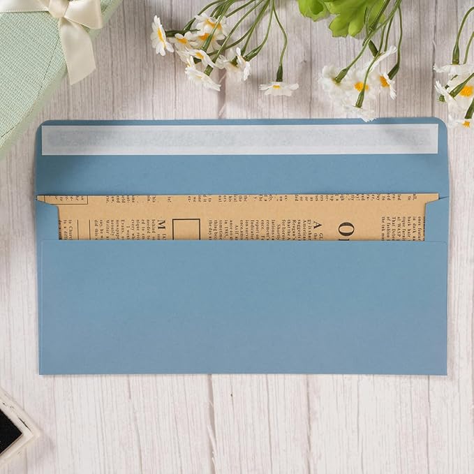 Wishop 50 Pack #10 Business Envelopes Self Seal 4x9 Standard Envelopes for Business, Invoices, Letter Mailing, 4 1/8 x 9 1/2 Inches (Dusty-Blue, 4.13 x 9.49)