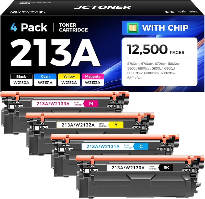 213A Toner Cartridge 4 Pack with Chip Compatible for HP 213A 213X W2130X W2130A Replacement for HP Color Laserjet Enterprise 5700dn MFP 5800dn 6700 6701dn MFP 6800 6801dn Printer Ink Copier Scanner