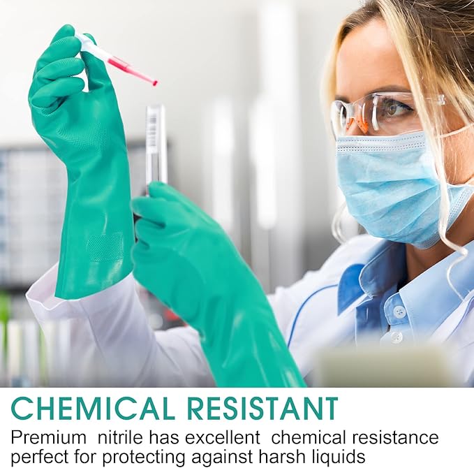 20 Pairs Chemical Resistant Gloves Heavy Duty Thick Nitrile Gloves Bulk for Cleaning, Resist Household Acid, Alkali and Oil (Medium)