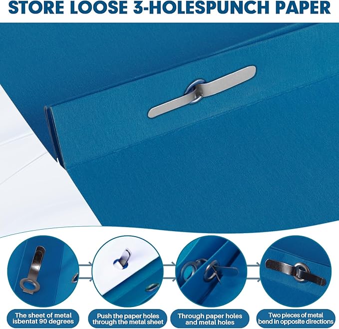 Two Pocket Folders, RAZCC 75 Pack Two Pocket Folders with Prongs, 3 Prong Folders Fit Letter Size Paper, Pocket File Folders for School Office Home Business, Dark Blue