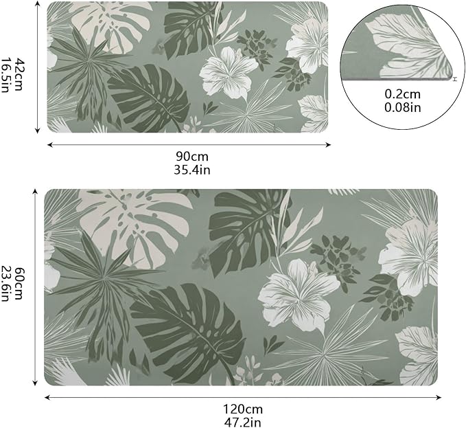 Mouse Pad Desk Mat Leather Desk Pad Large Gaming Desk Cover Protector Mat for Keyboard Computer Laptop Office Waterproof 35.4 x 16.5 Inch Tropical Palm Leaves Birds Flowers