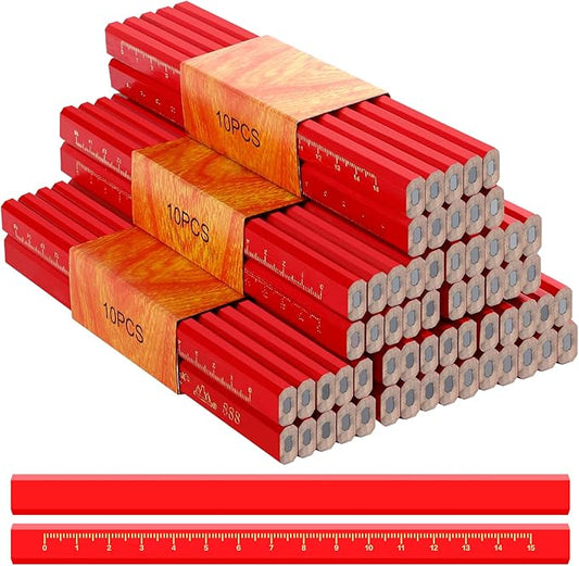 100 Pcs Carpenter Pencils,Construction Pencils with Printed Ruler,Flat Octagonal Hard Black Carpenter Pencil for Woodworking Marking Construction Plans