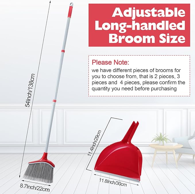 3 Pcs Broom and Dustpan Set 54 Inch Indoor Broom with Dust Pan Combo Set for Home Angle Broom and Dust Pan Kitchen Broom for Floor Cleaning