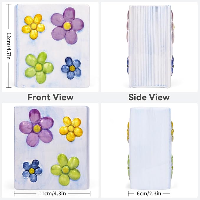 Book Vase Flower Pencil Cup Pen Holder For Office Desk Decorative Books Purple Flower Vase Cute Toothbrush Holders Home Decor Teacher Book Gifts for Women Small Makeup Brushes Holder