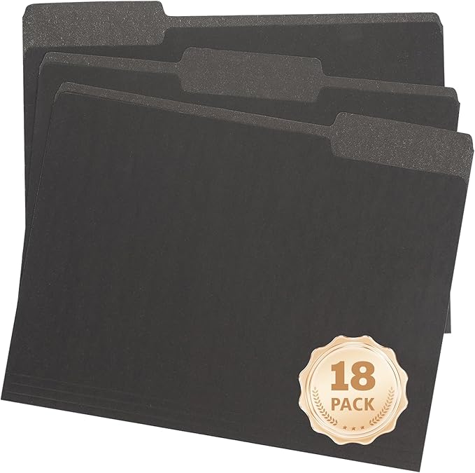 18-Pack Black File Folders,Letter Size,1/3 Cut Tab,Office Home School for Documents Files Paper