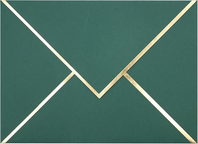 A7 Envelopes - V Flap Foil Border Luxury Mailing Envelopes for 5" x 7" Cards - for Wedding, Invitations, Baby Shower, Photos, Graduation, Birthday, Bridal Shower - 5.25" x 7.25" (Dark Green, 25 Pack)