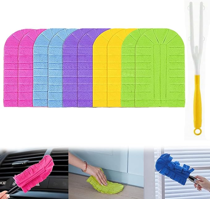 360° Electrostatic Duster Refills with Duster Handles, Reusable Duster Refills Washable Hand Duster, for Cleaning, Office, Ceiling Fan (1 Handle + 10 Refills)