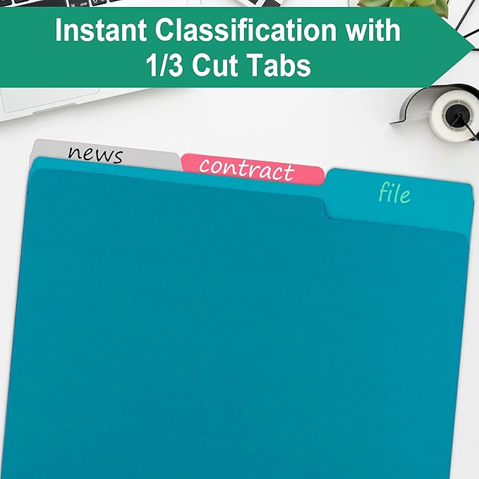 File Folders Letter Size,18 Pack Sapphire Blue Folders 8.5x11 1/3-Cut Tabs,Colored File Folders Office Home School for Documents Files Paper