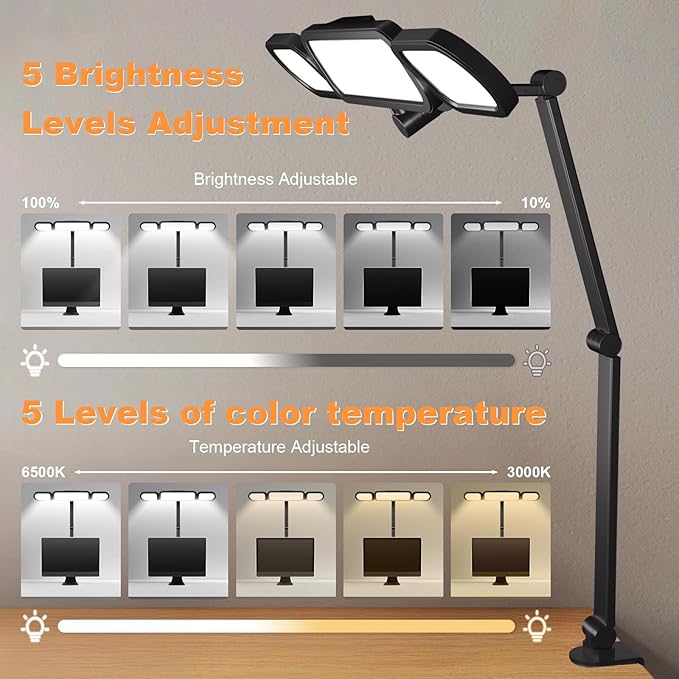 LED Desk Lamp with Clamp,Adjustable Swing Arm Desk Lamps for Home Office,Dimmable Tempering Eye Care Light Bright Modern Led Table Lamp