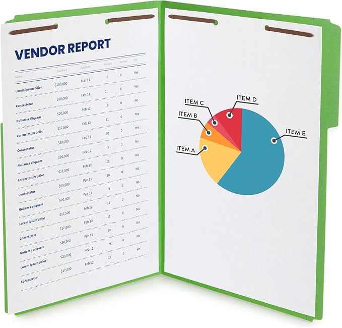 Blue Summit Supplies Legal File Folders with Fasteners, Legal Size, Colored Folders with Fasteners, 1/3 Cut Reinforced Tabs, Durable 2 Prongs, Designed to Organize Medical or Law Files, 50 Pack