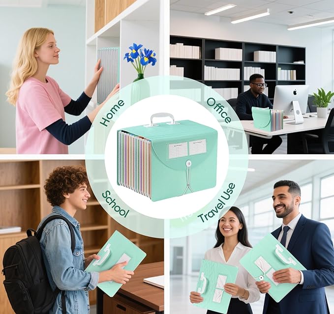 13 Pockets Accordion Filing Organizer,Wheat Straw Expanding File Folder with Handle & Labels,Monthly Paper Bill Receipt Organizer,A4/Letter Size Document Storage for School College Home Office