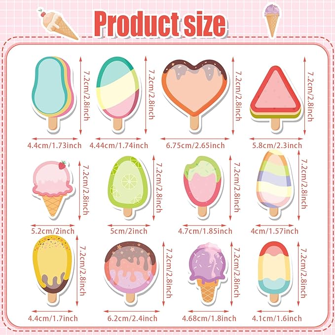 Yinder 24 Pads Cute Sticky Notes Kawaii Fun Animal Sticky Notes Pads Bulk Cartoon Memo Self Adhesive for Veterinary Gift Office School Tab Party Supplies(Ice Cream)