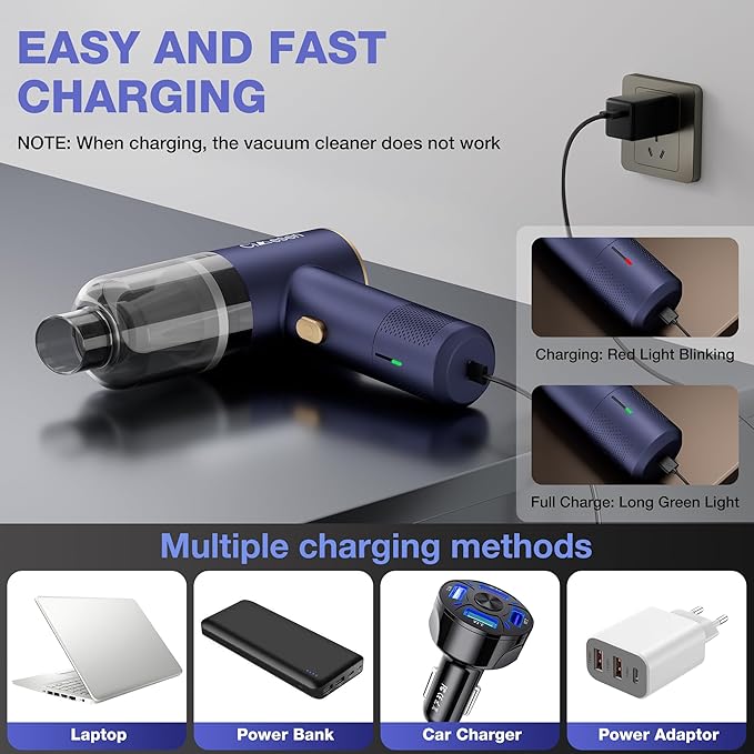 Cimesen Car Vacuum Portable 4 in 1 Vacuum Cleaner 12000Pa Mini Handheld Vacuum Cordless Rechargeable 120W High Power Vacuum Cleaner & Air Duster Multi-Nozzles for Car Home Office Pet