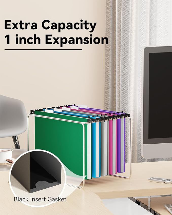 Ansook Extra Capacity Plastic Hanging File Folders,12 Pack Reinforced Letter Size Hanging Folder,Heavy Duty 1 Inch Expansion, Filing Cabinet Folders,for Bulk Files, Medical Charts,Assorted Colors