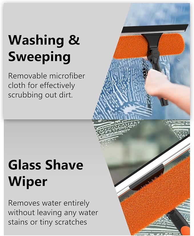 SKGPOLE 26FT Reach Window Squeegee for Window Cleaning Kit with 5-20 Foot Telescoping Extension Pole, 2 in 1 Window Squeegee, Cobweb Duster, Dust Kit Window Washing Kit for Car, Shower Glass Door