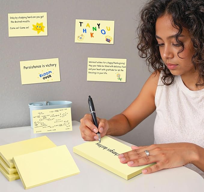 8 Pads Large Sticky Notes Yellow 3 x 5 in,800 Sheets Self-Stick Notes Pads, Super Adhesive Recyclable Sticky Pads for Office, School Supplies, Home, Meeting, to Do Lists,Clean Removal