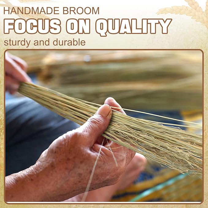 Suclain 1 Pcs 12 Inch Whisk Broom Hand Held Mini Corn Straw Whisk Broom Short Handle with Metal Hanger Halloween for Multi Surface Sweeping Small Hand Brush for Outdoor Car Porch Debris Dust Dirt