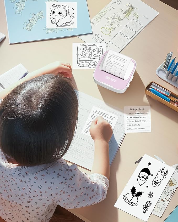 iDPRT Sticker Maker, Portable Thermal Printer with 1 Roll Sticker Paper, Bluetooth Inkless Printer Mini Label Maker for Study, DIY, Notes, Mini Label Maker with Multiple Template in Free App, Pink