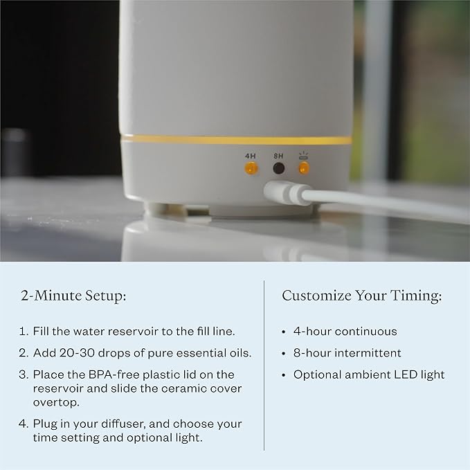 Vitruvi Stone Diffuser, Ceramic Ultrasonic Essential Oil Diffuser for Aromatherapy | Ceramic, Home Decor | Sea, 90ml Capacity