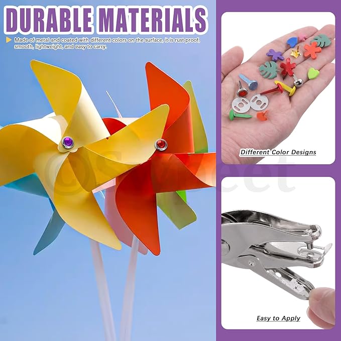 Swpeet 240 Sets 9 Styles and 5 Sizes Multicolor Split Pins Mini Brads Metal Brad with Hole Punch Assortment Kit, Metal Paper Brass Paper Fasteners Pastel Brads for Scrapbooking and Clothing Shoes