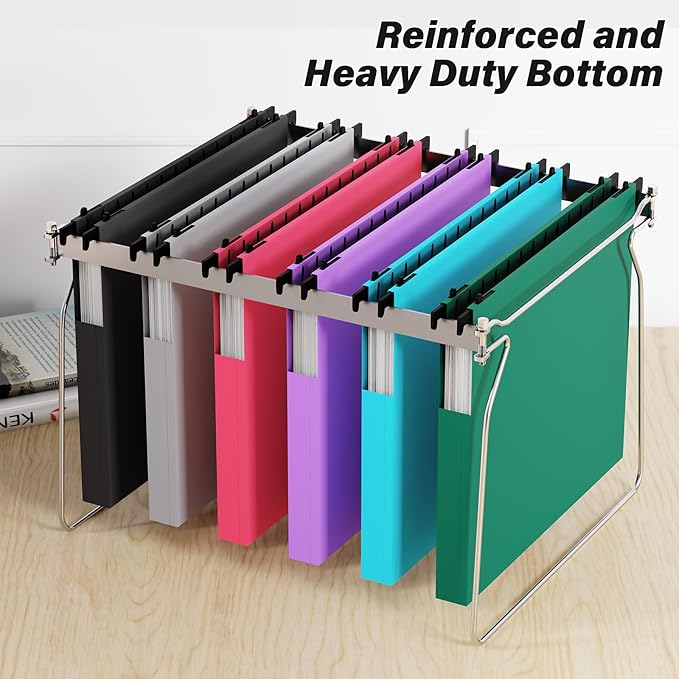 Ansook Extra Capacity Plastic Hanging File Folders,1" Expanding Accordian Pocket,Heavy Duty for Filing Cabinet, Hard and Durable Hang Folders,Insertable Tabs,Letter Size,Assorted Colors- 12 Pack