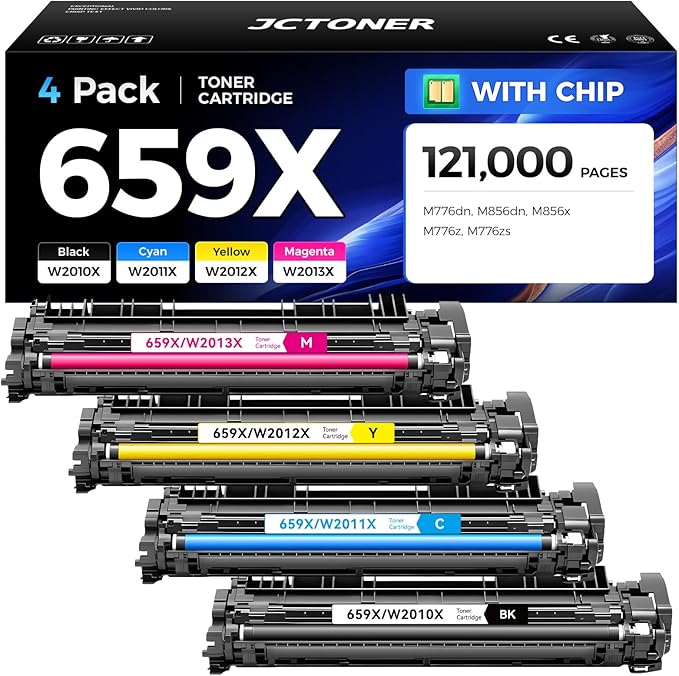 659X Toner Cartridge Set 4-Pack High Yield with Chip Replacement for HP 659X 659A W2010A W2010X W2011X W2012X W2013X for Color LaserJet Enterprise MFP M776dn M856dn M856x Flow M776z M776zs Printer Ink