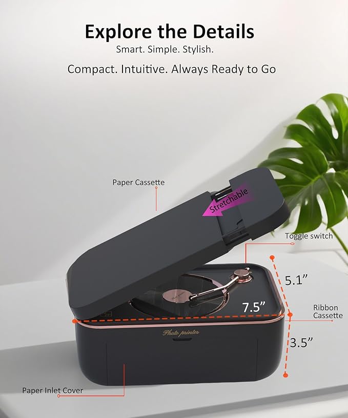 CP6000 4x6 Photo Printer with 20 Sheets & 1 Ribbon, Full-Color Thermal Dye Sublimation Wi-Fi Printing, Portable Instant Picture Printer for iPhone/Android, AR Video, Fun App, Home Use, Black