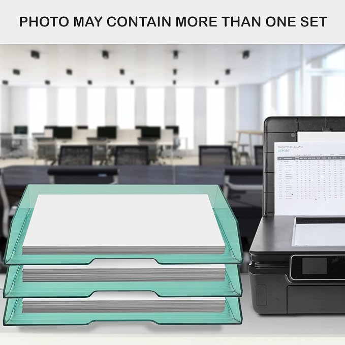 Acrimet Stackable Letter Tray 2 Tier Side Load, Plastic, Desktop File Organizer (Clear Green Color)