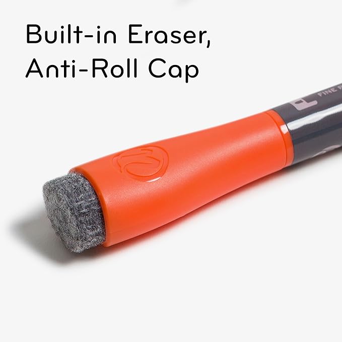 U Brands Fine Tip Liquid Glass Whiteboard Markers with Eraser for Glass Boards, Dry Erase Boards, and Chalk Boards, Assorted Bright Colors, Set of 12