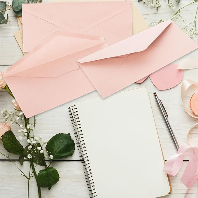 Whaline 50Pcs Business Envelopes Blush Pink Mailing Envelopes V-Flap Envelopes for Invitations Mailing Letters Checks Sending Card, 4 1/8 x 9 1/2 Inch