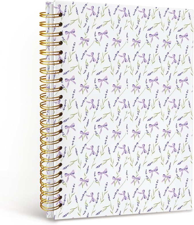 MOFUYU Purple Spiral Preppy Notebook,Floral Journals,Purple Preppy School Supplies,Journal for Women,Cute School Supplies for Girls,Campus Notebook A5 Size 5.5x8.3