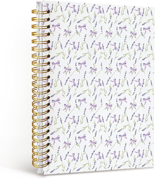 MOFUYU Purple Spiral Preppy Notebook,Floral Journals,Purple Preppy School Supplies,Journal for Women,Cute School Supplies for Girls,Campus Notebook A5 Size 5.5x8.3