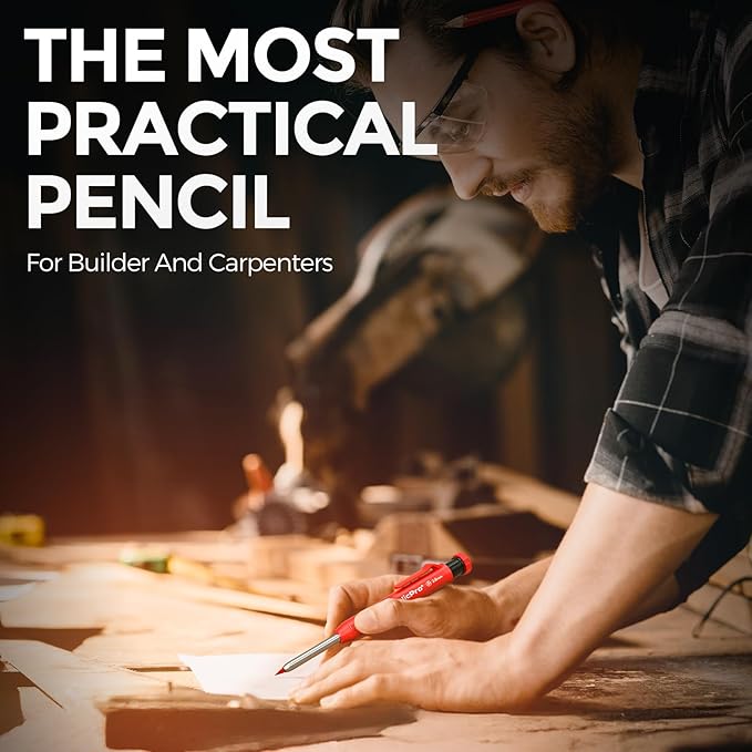 Nicpro 5 Pack Carpenter Pencils with Sharpener, Construction Mechanical Pencil with 53 Refills, Heavy Duty Marking Tools, Long Nib Marker Pens for Architect Marking (Black, Red, Orange, Green, Blue)