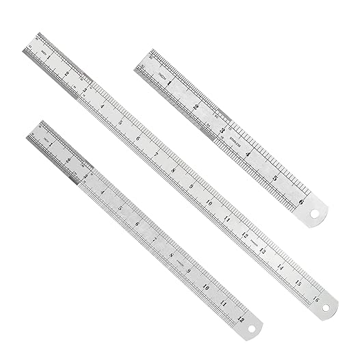 Stainless Steel Ruler Set, 6 Inch 12 Inch and 16 Inch Metal Rulers for Precision Measuring, 3-Pack