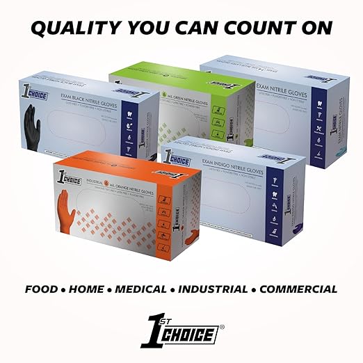 1st Choice Nitrile Disposable Gloves, 3 Mil Indigo Nitrile XL Gloves, Box of 100 Medical Gloves, Disposable, Latex Free
