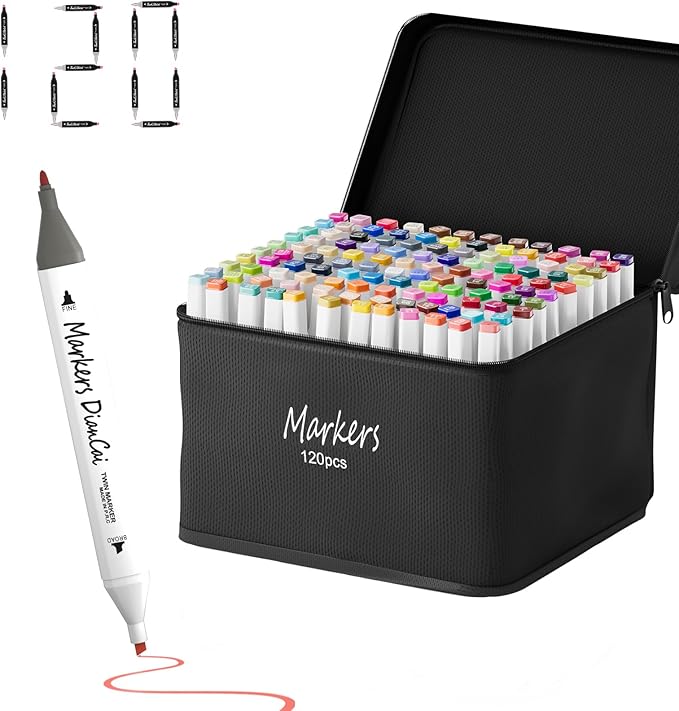 Alcohol Markers set 120 colors,Painting Marker for Artists,Dual Tip alcohol markers Permanent Art Pen for Kids,Drawing Art Markers for Adults,Sketch Pens for Drawing (White)