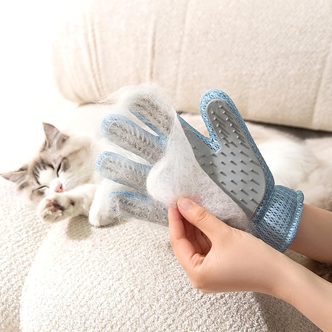 Guilinyuheng Pet Hair Remover Glove for Dogs & Cats | Upgraded Reusable 5-Finger | Gentle Deshedding Grooming Brush | Pet Hair Removal Tool for Furniture, Couch, Carpet, Car Seats | Sky Blue, 1 Count