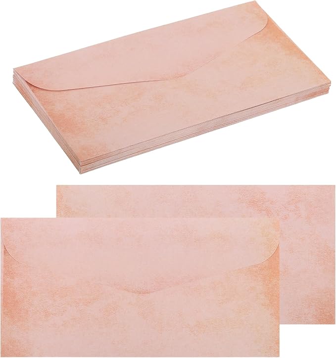 MECCANIXITY 48 Packs Envelopes Vintage Stationery Pink Red Stationery Old Fashion Paper for Letter Writing, Invitations, Wedding-9 x 4 Inch