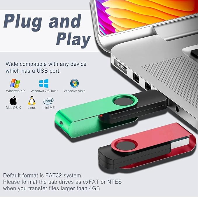 4GB USB Flash Drive 20 Pack 4 GB Thumb Drives TATMOHIK 2.0 USB Drive Bulk 4G Swivel Design Flash Drives Pack with LED Indicator 4 Gig Jump Drives Multipack Zip Drive Memory Stick PenDrive, Mixed Color